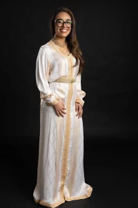 Caftan Blanc en Drap de Soie - Réf : AS20