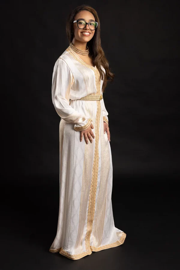 Caftan Blanc en Drap de Soie - Réf : AS20