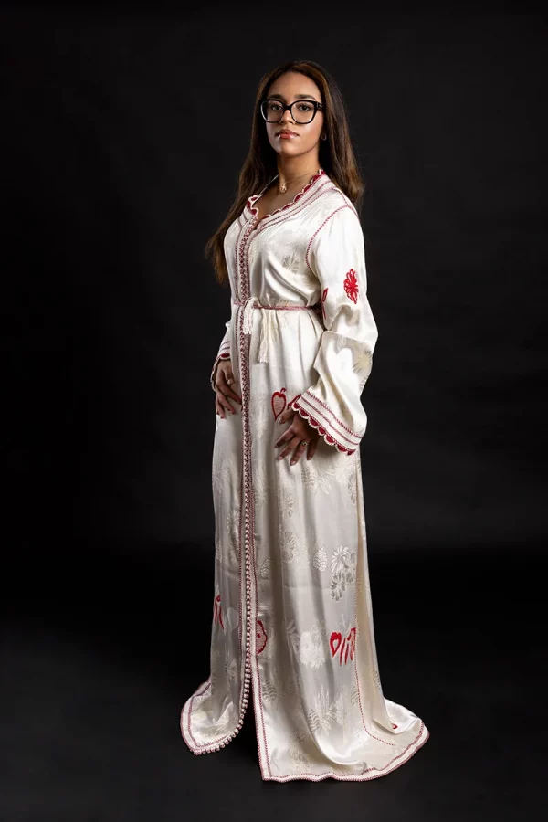 Caftan en Brochet de Soie Beige Réf : AS11