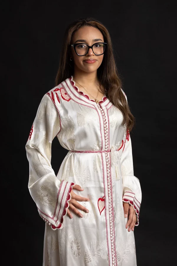 Caftan en Brochet de Soie Beige Réf : AS11