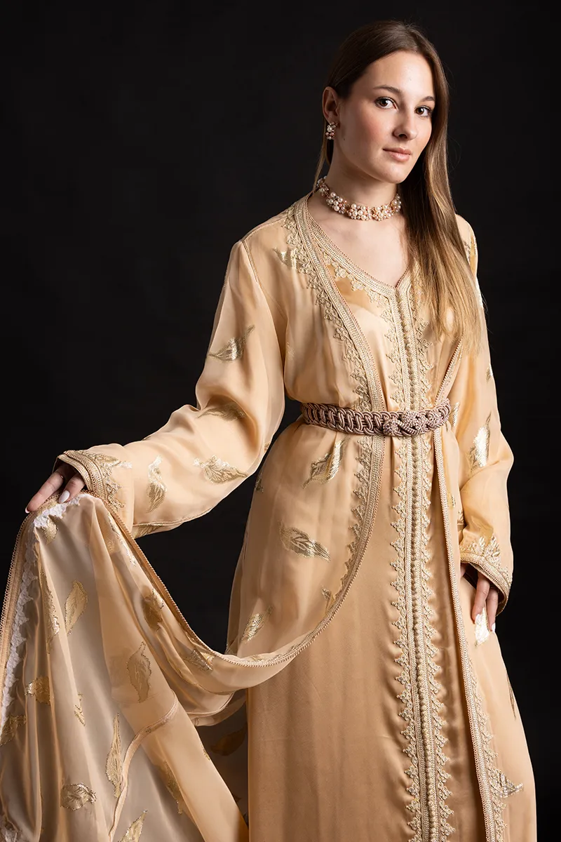 Caftan en Satin de Soie et Mousseline - Réf : AS19