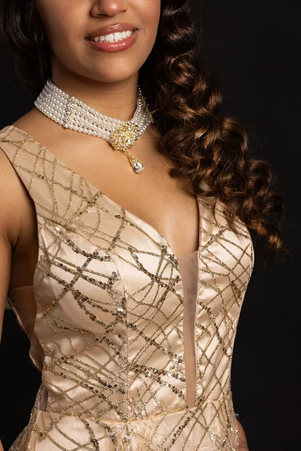 Robe Longue à Paillettes Dorées taille 38
