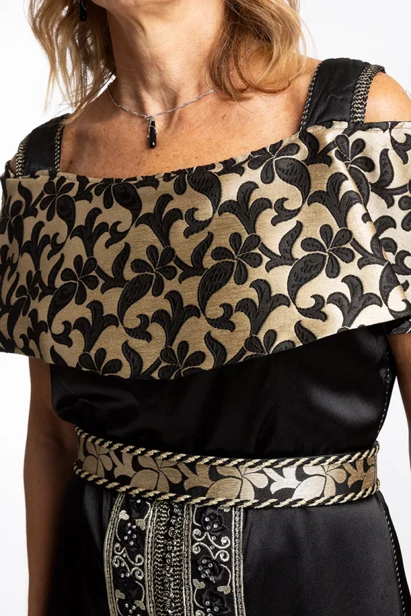 Caftan en Satin de Soie Noir - Réf : AS7