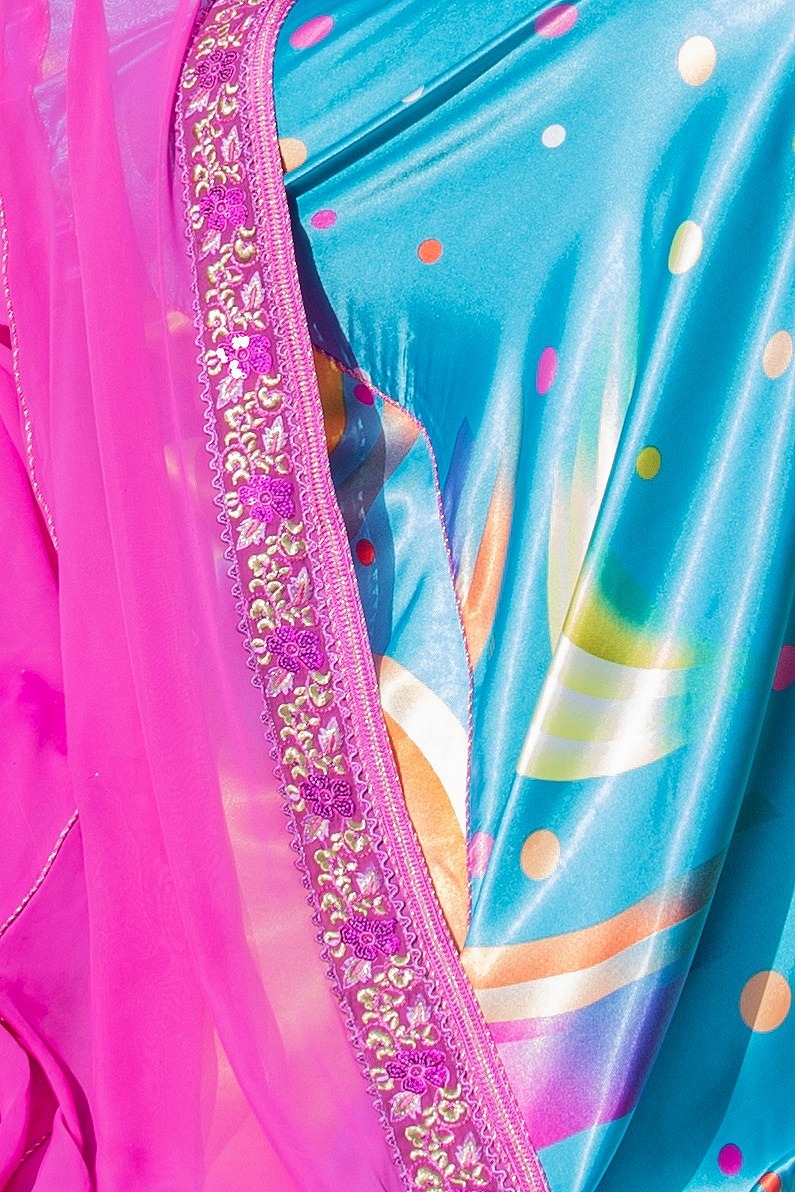 Caftan Bleu et Mousseline Fuchsia - Réf : AS8 – Image 3