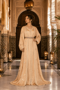 Caftan en Satin de Soie et Mousseline