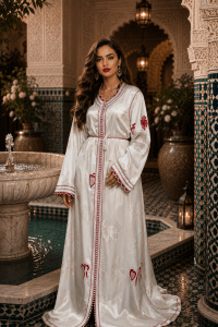 Caftan en Brochet de Soie Beige