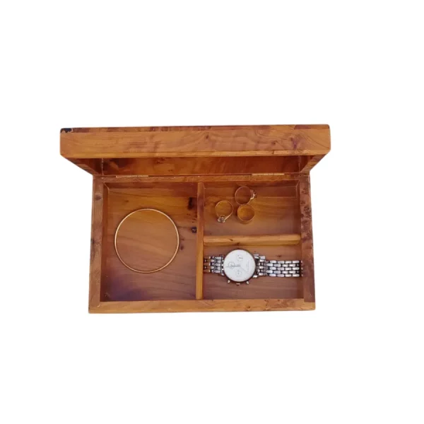 Boîte à bijoux rectangulaire en Loupe de Thuya, 3 compartiments