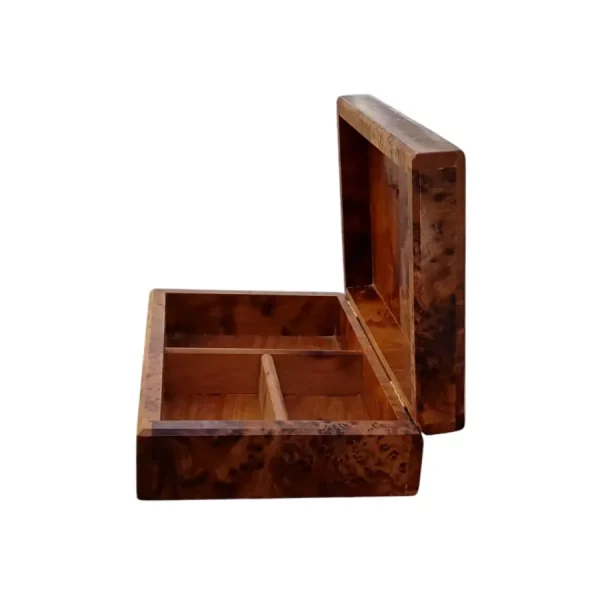 Boîte à bijoux rectangulaire en Loupe de Thuya, 3 compartiments