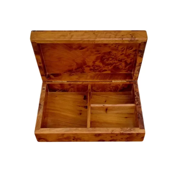 Boîte à bijoux rectangulaire en Loupe de Thuya, 3 compartiments