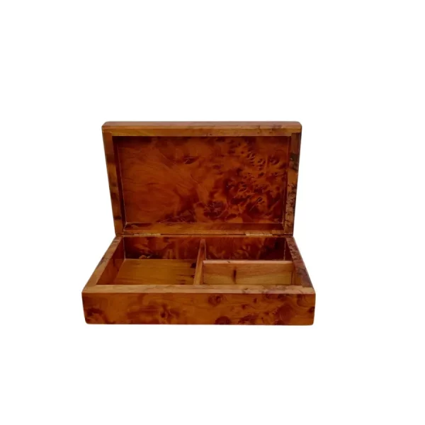 Boîte à bijoux rectangulaire en Loupe de Thuya, 3 compartiments