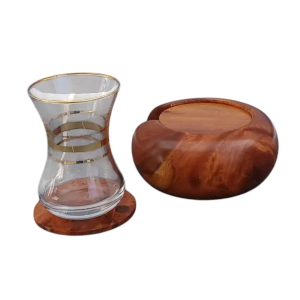 Ensemble de 12 sous-verres en Loupe de Thuya support en forme galet