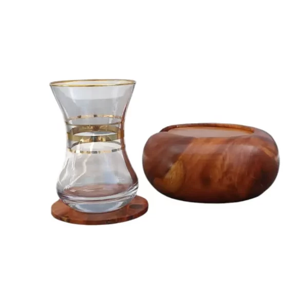 Ensemble de 12 sous-verres en Loupe de Thuya support en forme galet