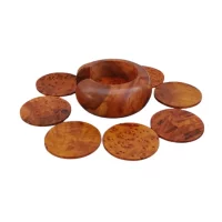 Ensemble de 12 sous-verres en Loupe de Thuya support en forme galet