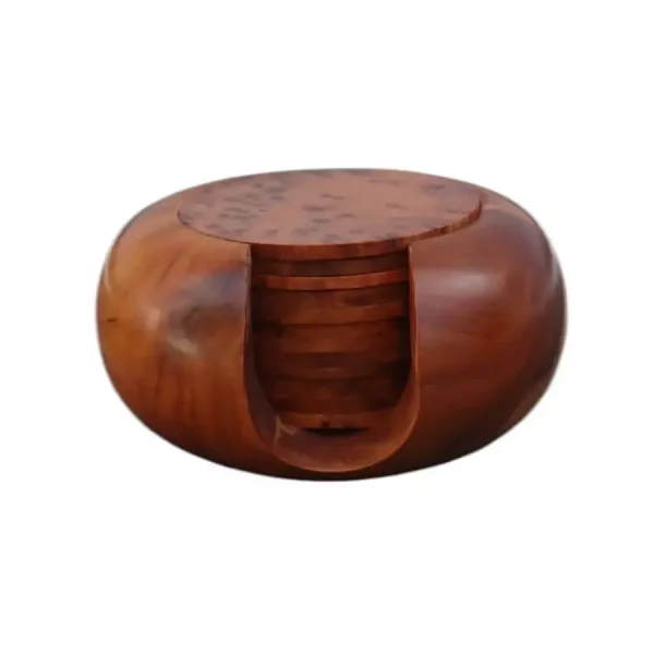 Ensemble de 12 sous-verres en Loupe de Thuya support en forme galet