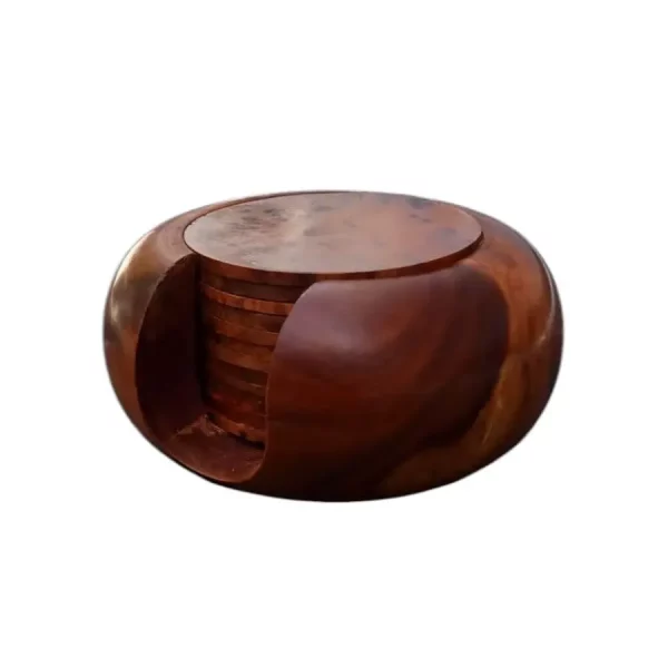 Ensemble de 12 sous-verres en Loupe de Thuya support en forme galet