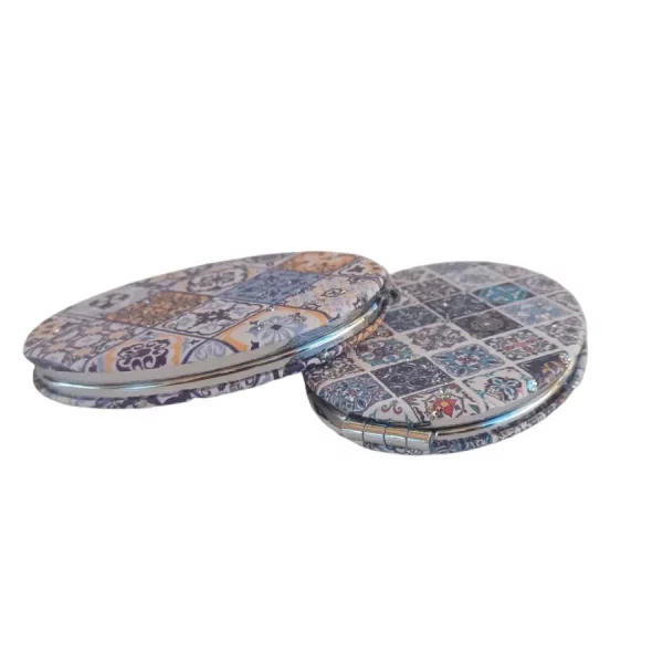 Miroir de poche ovale, plat, à strass
