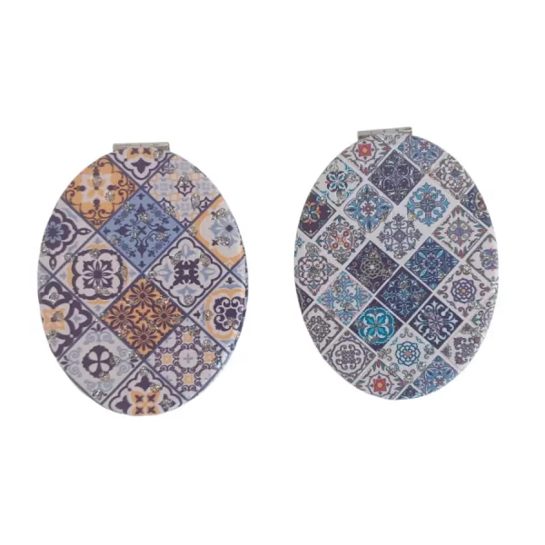 Miroir de poche ovale, plat, à strass