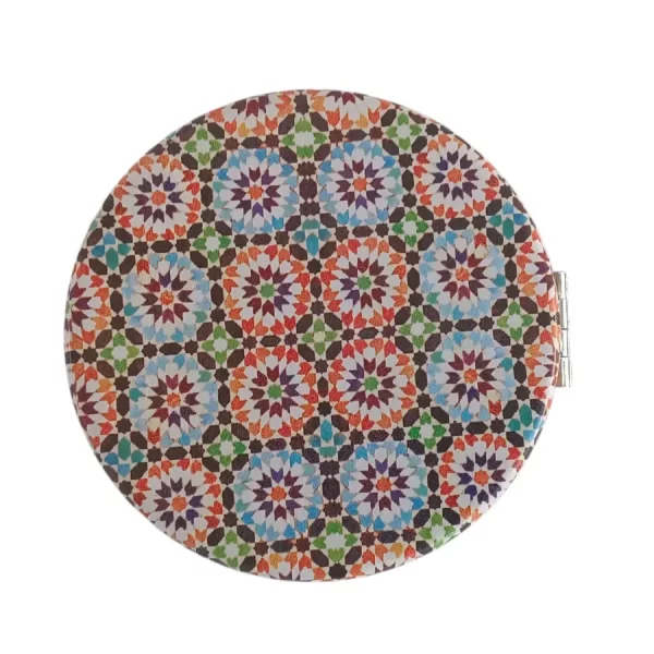 Miroir de poche, de forme Ronde, Fleur bleu et orange, Plat, sans Strass