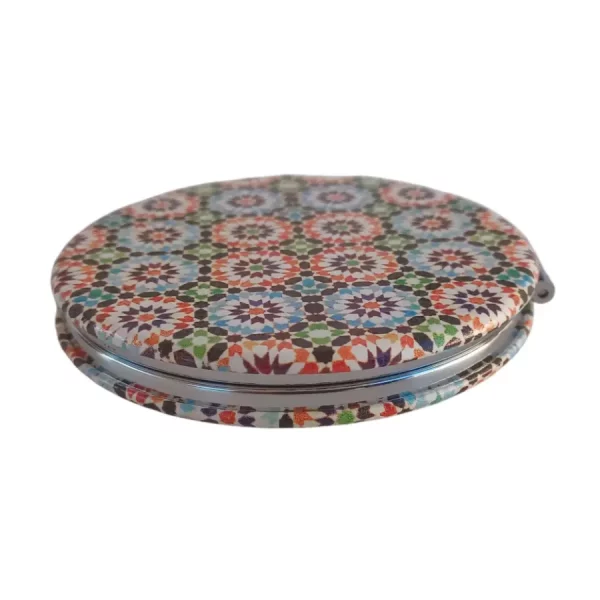 Miroir de poche, de forme Ronde, Fleur bleu et orange, Plat, sans Strass