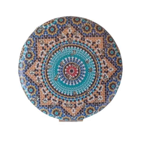 Miroir de poche rond, motifs Étoile orange, bombé, avec strass