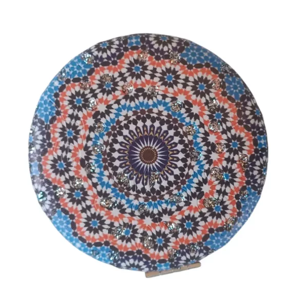 Miroir de poche Rond fleur rouge et bleu, bombé, avec strass