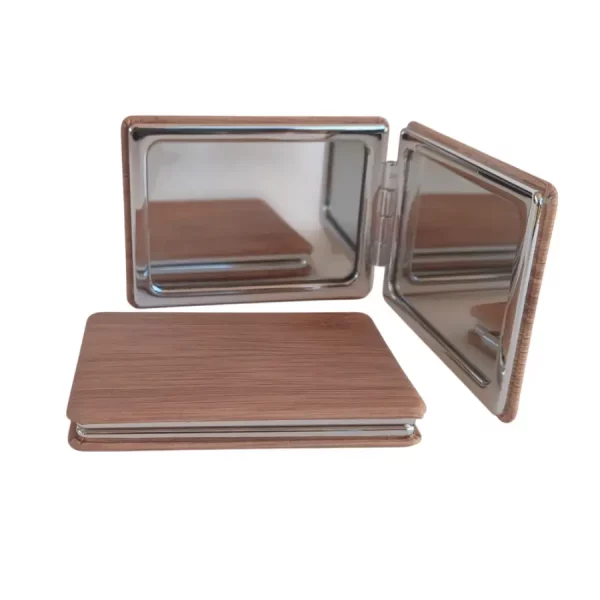 Miroir de poche rectangulaire, aspect bois brut, Plat, Sans strass