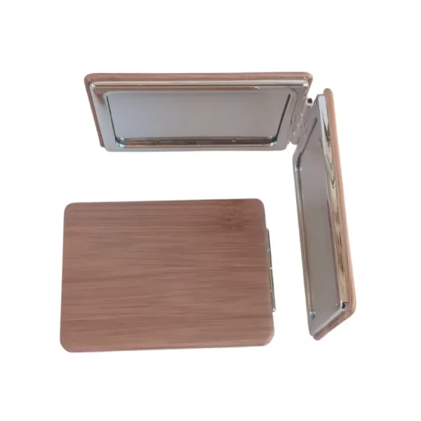 Miroir de poche rectangulaire, aspect bois brut, Plat, Sans strass