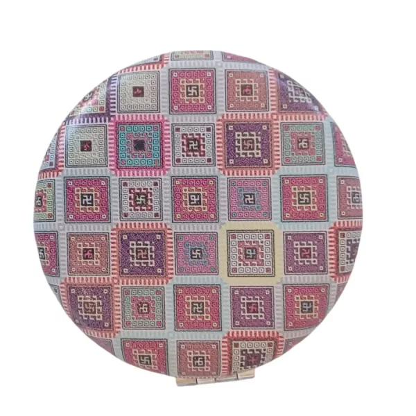 Miroir de poche rond, Motif géométrique Violet et Rose, Bombé, sans Strass