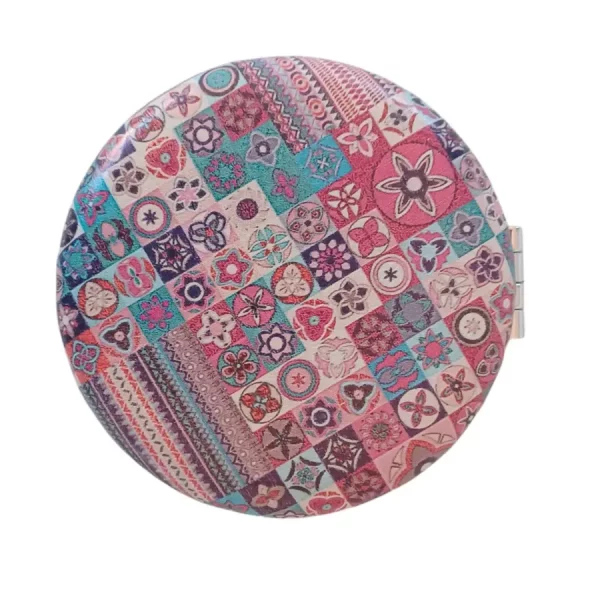 Miroir de poche ronde, motif patchwork teinte rosé, Bombé, sans Strass
