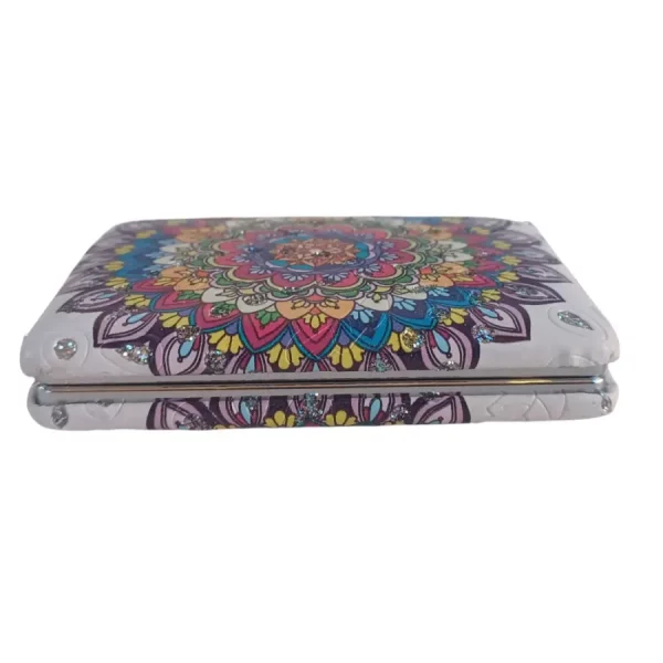 Miroir de poche Rectangulaire, Motif Lotus Fuchsia, Bombé, à strass