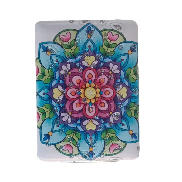 Miroir de poche Rectangulaire, Motif mandala bleu, Bombé, à strass