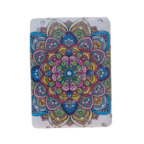 Miroir de poche Rectangulaire, Motif Lotus coloré, Bombé, à strass