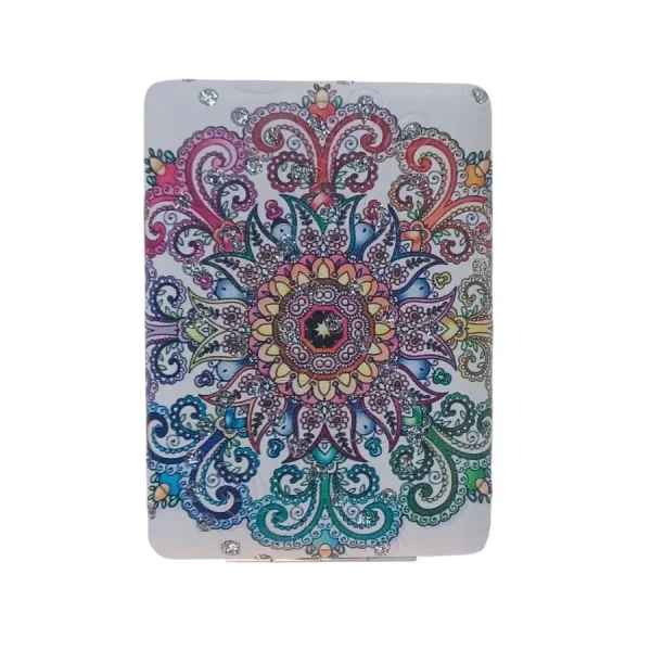 Miroir de poche Rectangulaire, Motif Arabesques coloré, Bombé, à strass