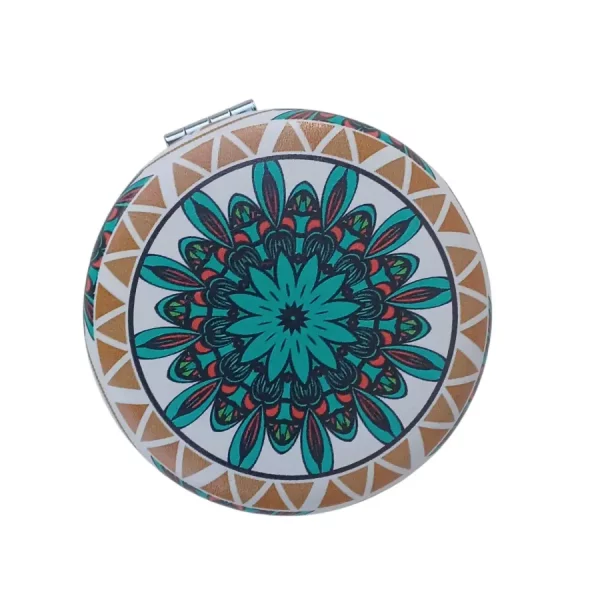 Miroir de poche rond turquoise bombé sans strass