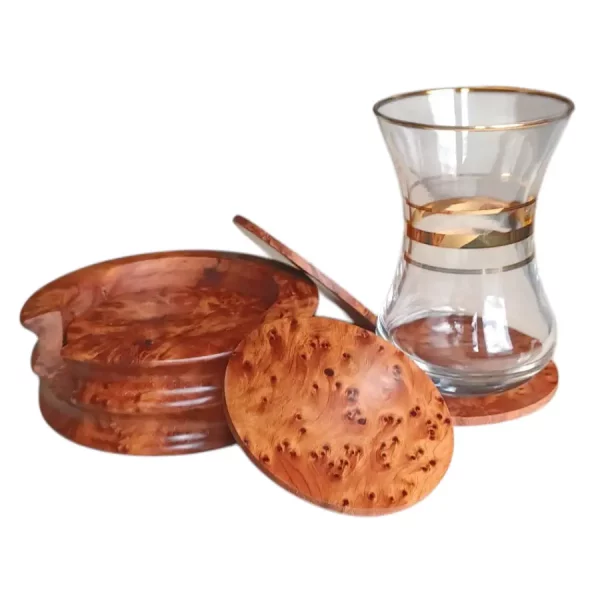 Ensemble de 6 sous-verres en loupe de thuya