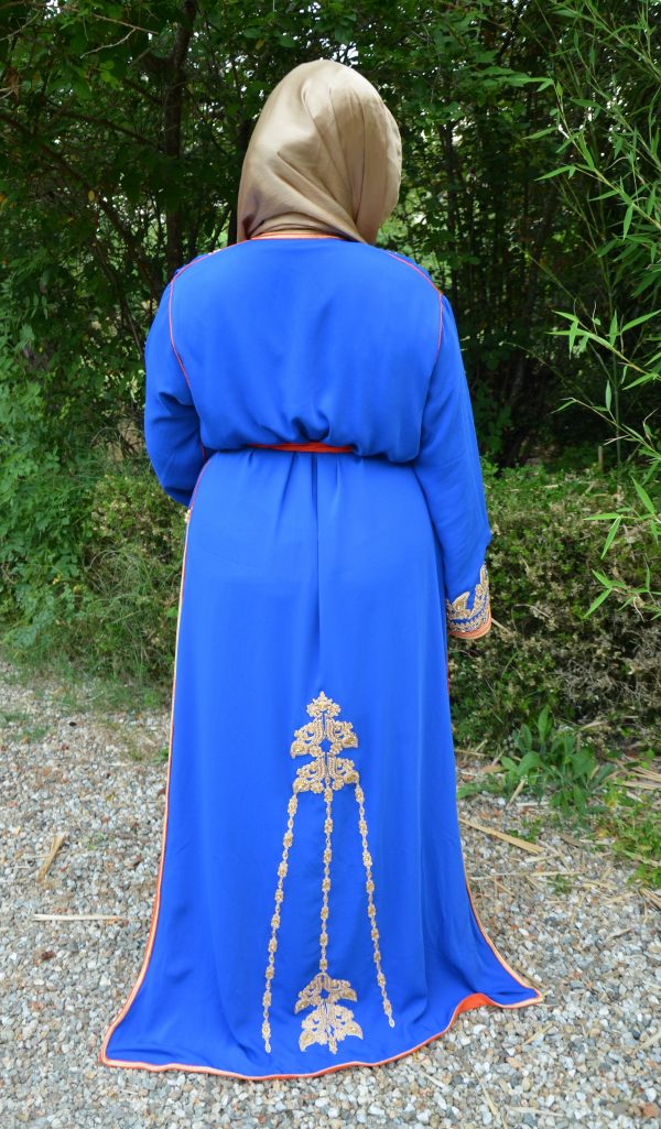 Caftan royal doré bleu avec doublure orange Réf : AS41