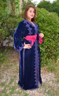 Caftan Velours Royal bleu avec doublure violette : Réf AS42