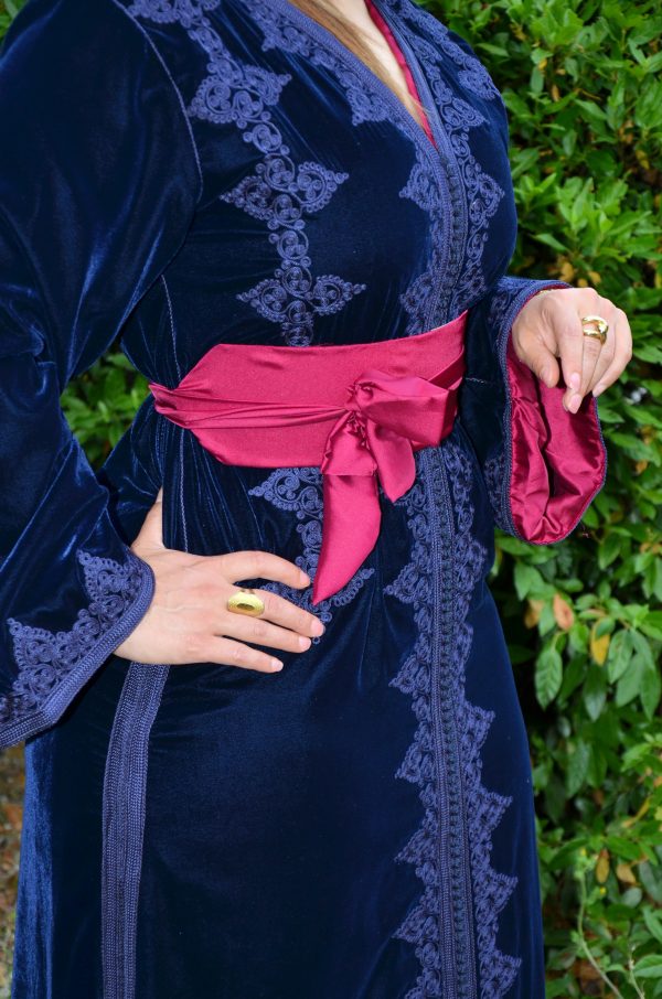 Caftan Velours Royal bleu avec doublure violette : Réf AS42