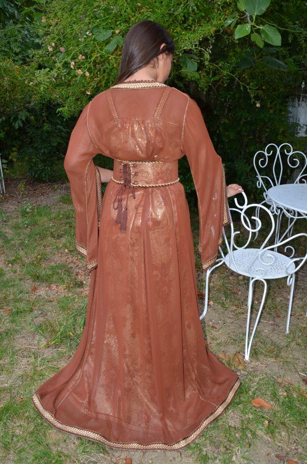 caftan brocard doré et mousseline de soie réf : AS35