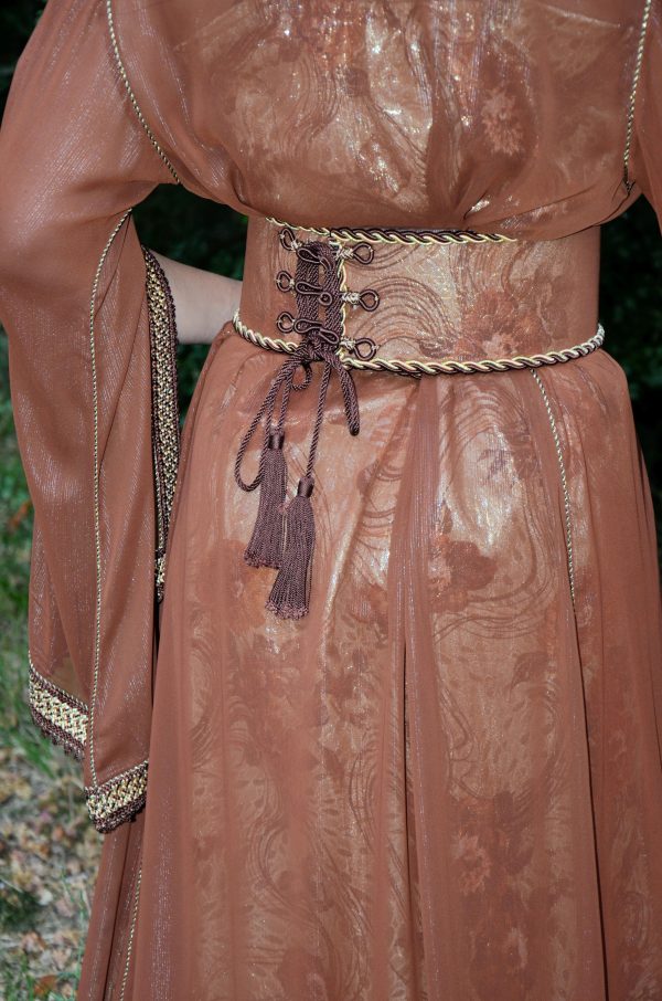 caftan brocard doré et mousseline de soie réf : AS35