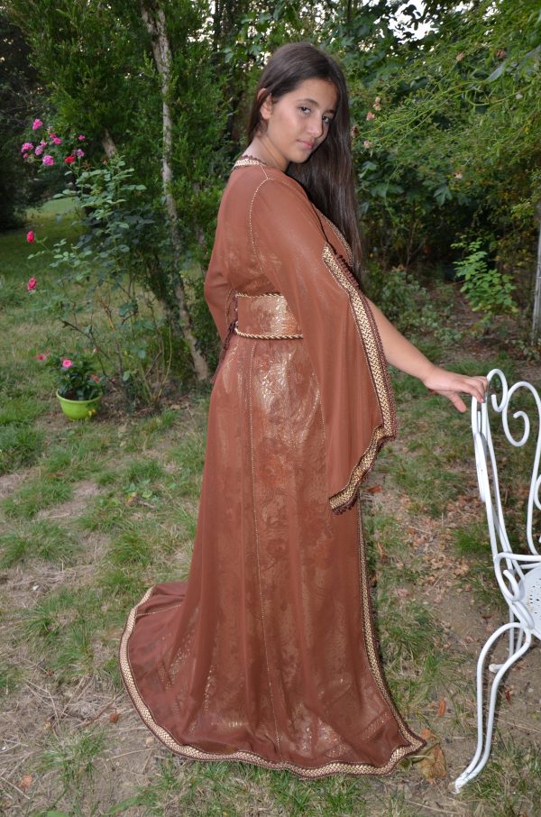 caftan brocard doré et mousseline de soie réf : AS35