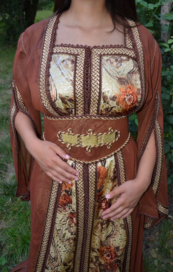 caftan brocard doré et mousseline de soie réf : AS35