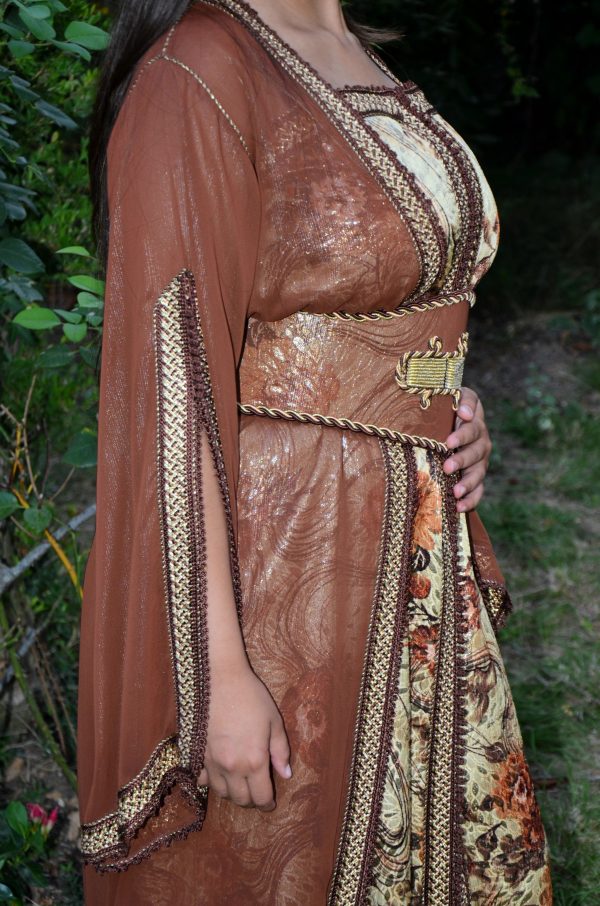 caftan brocard doré et mousseline de soie réf : AS35
