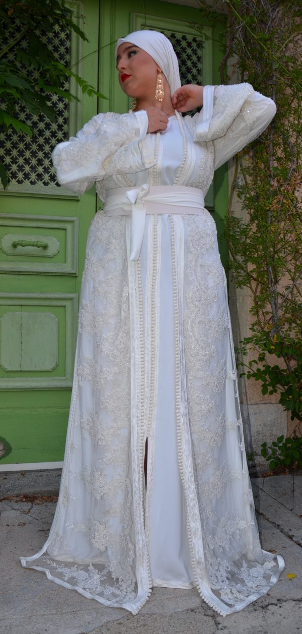 Caftan Blanc Épuré - Réf : AS43