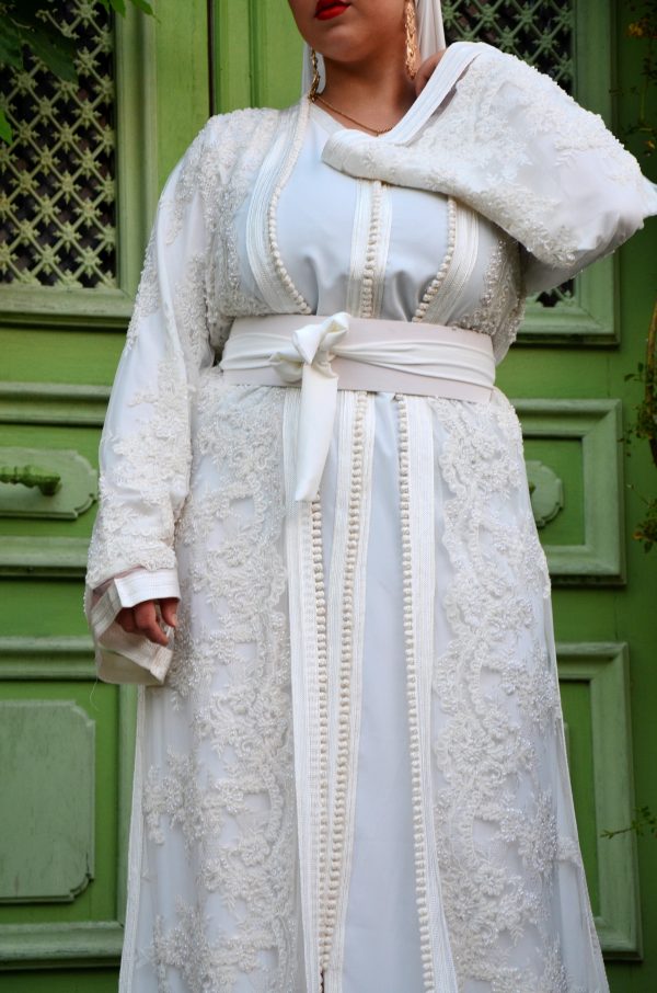 Caftan Blanc Épuré - Réf : AS43